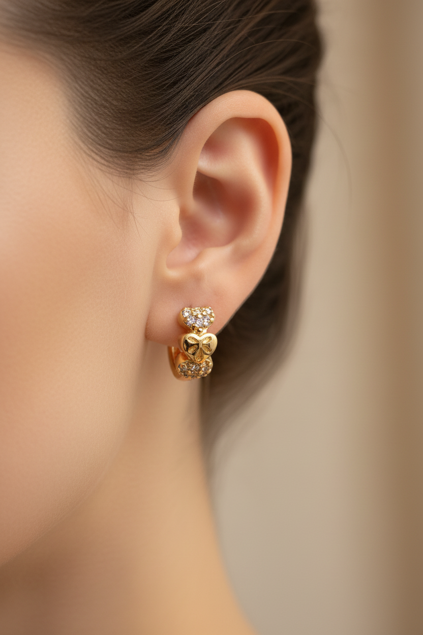 Golden Tri-Heart Hoop Earrings
