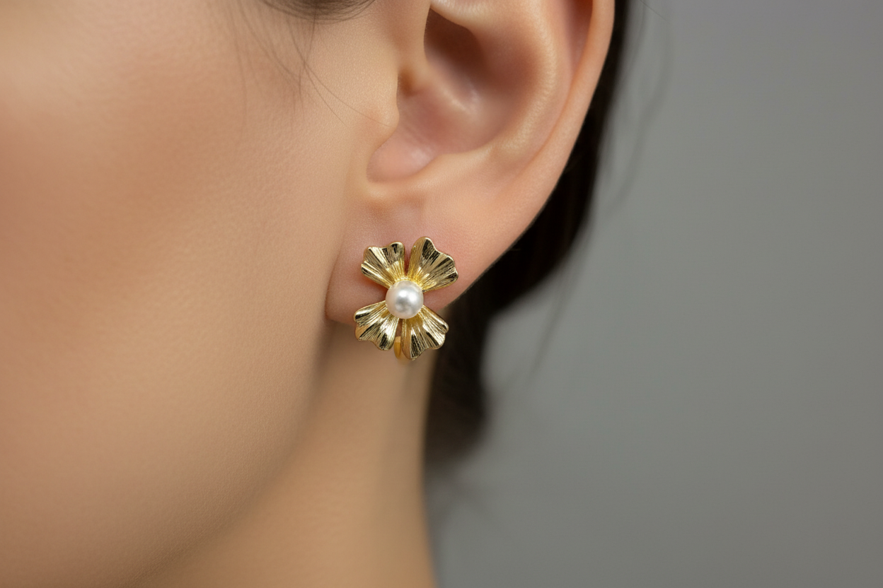 Petal Pearl Hoop Earrings