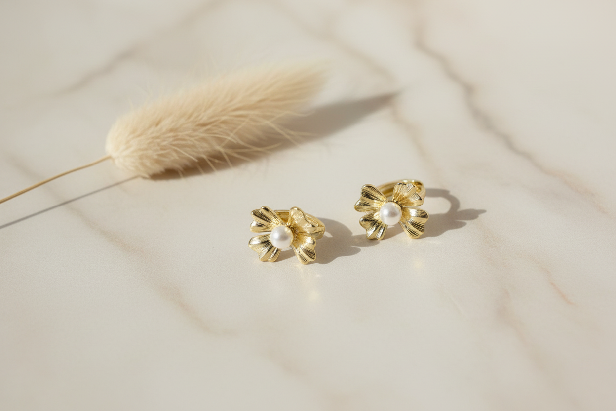 Petal Pearl Hoop Earrings