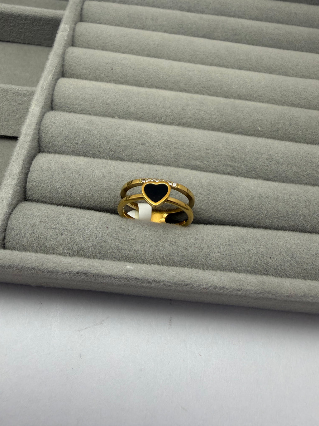 Black Heart & Pave Stacking Ring