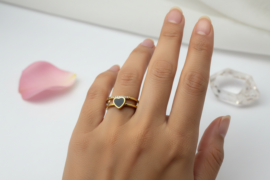 Black Heart & Pave Stacking Ring