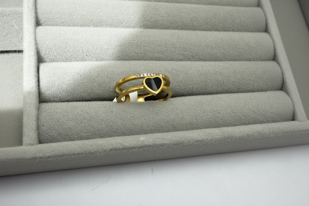 Black Heart & Pave Stacking Ring