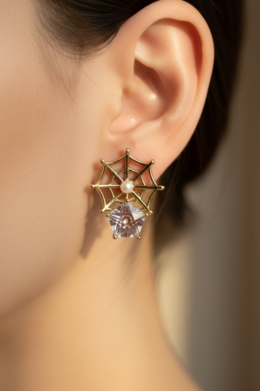 Spiderweb Sparkle Stud Earrings