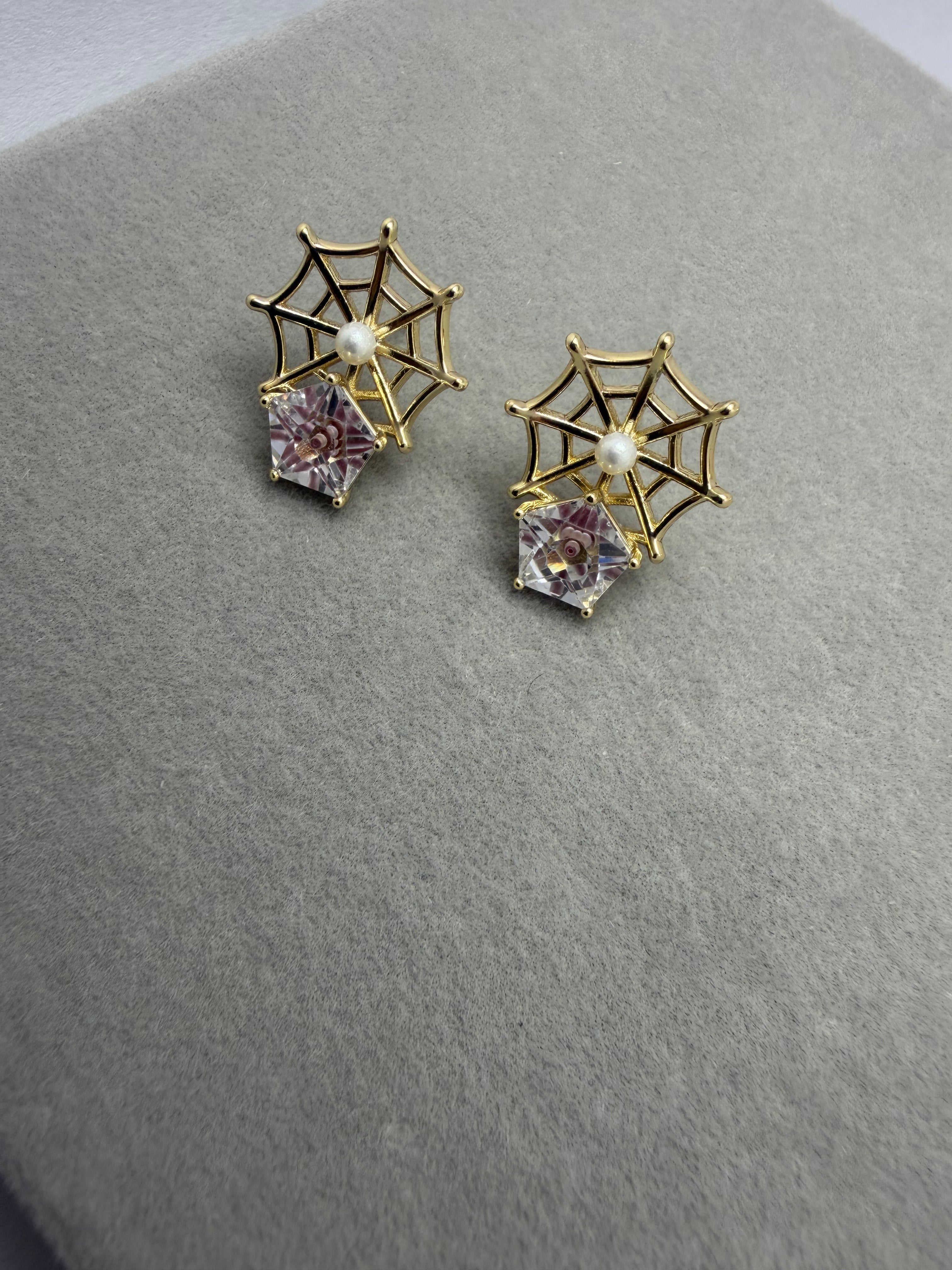 Spiderweb Sparkle Stud Earrings