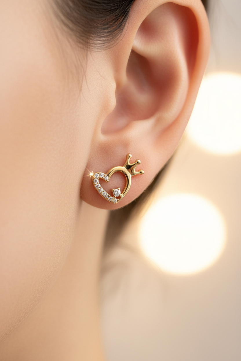 Heart Crown Stud Earrings
