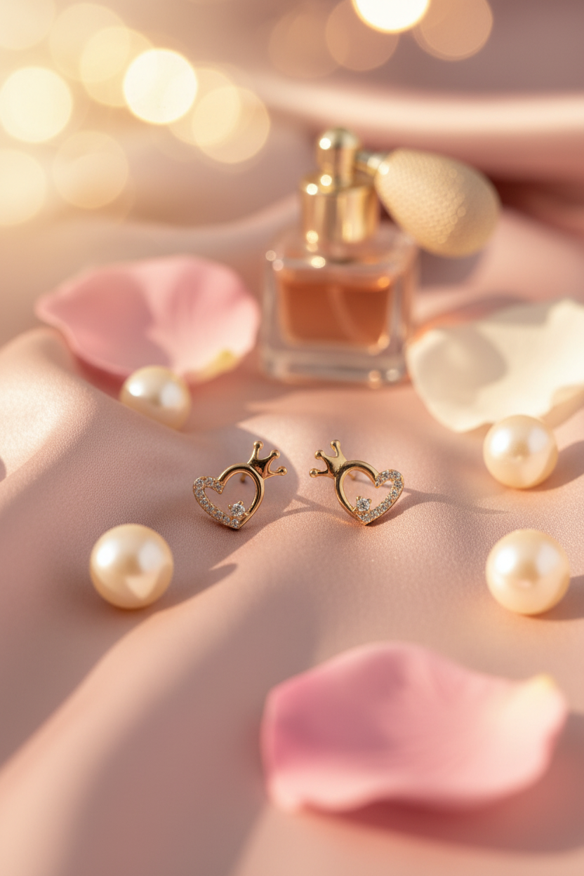 Heart Crown Stud Earrings