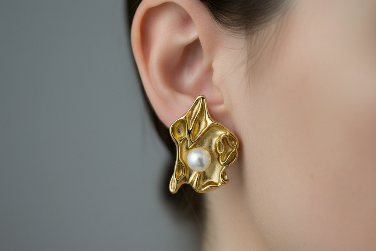 Sculptural Bloom Pearl Earrings