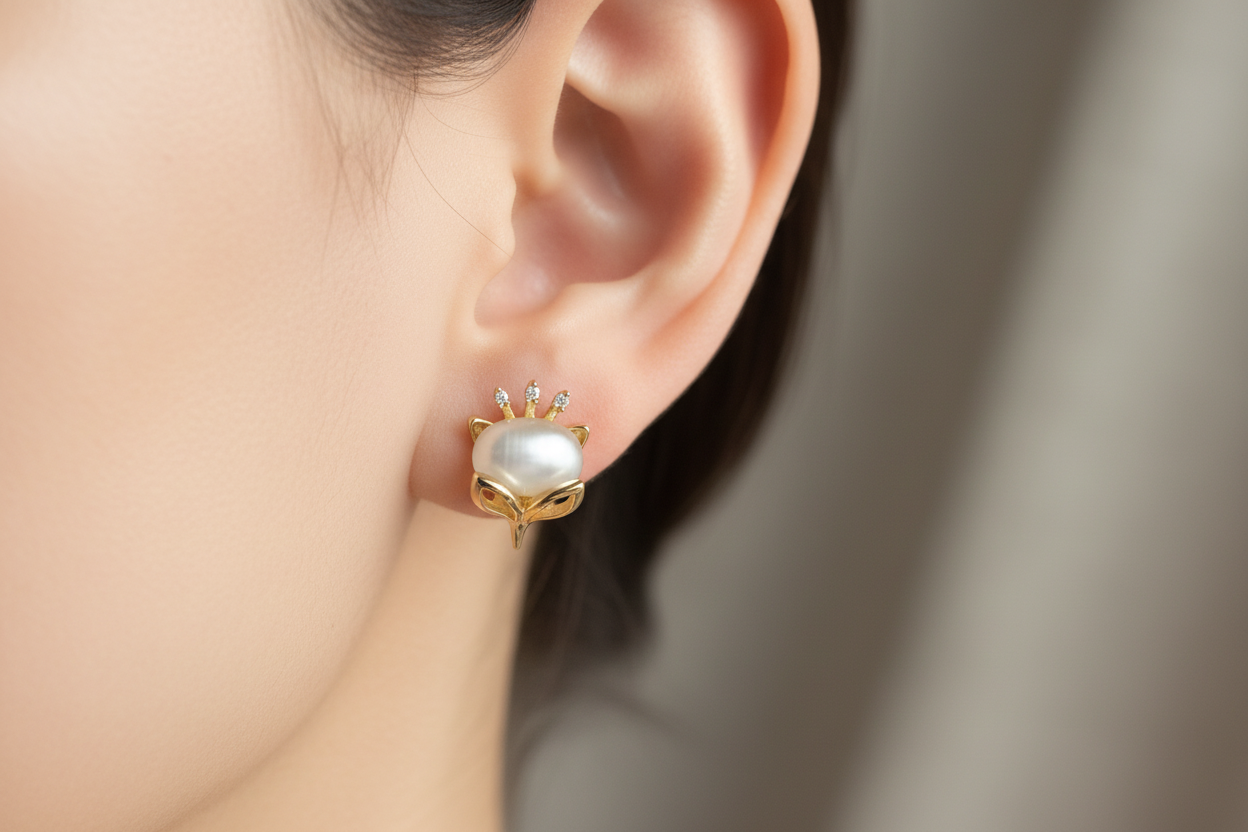 Moonstone Kitsune Earrings