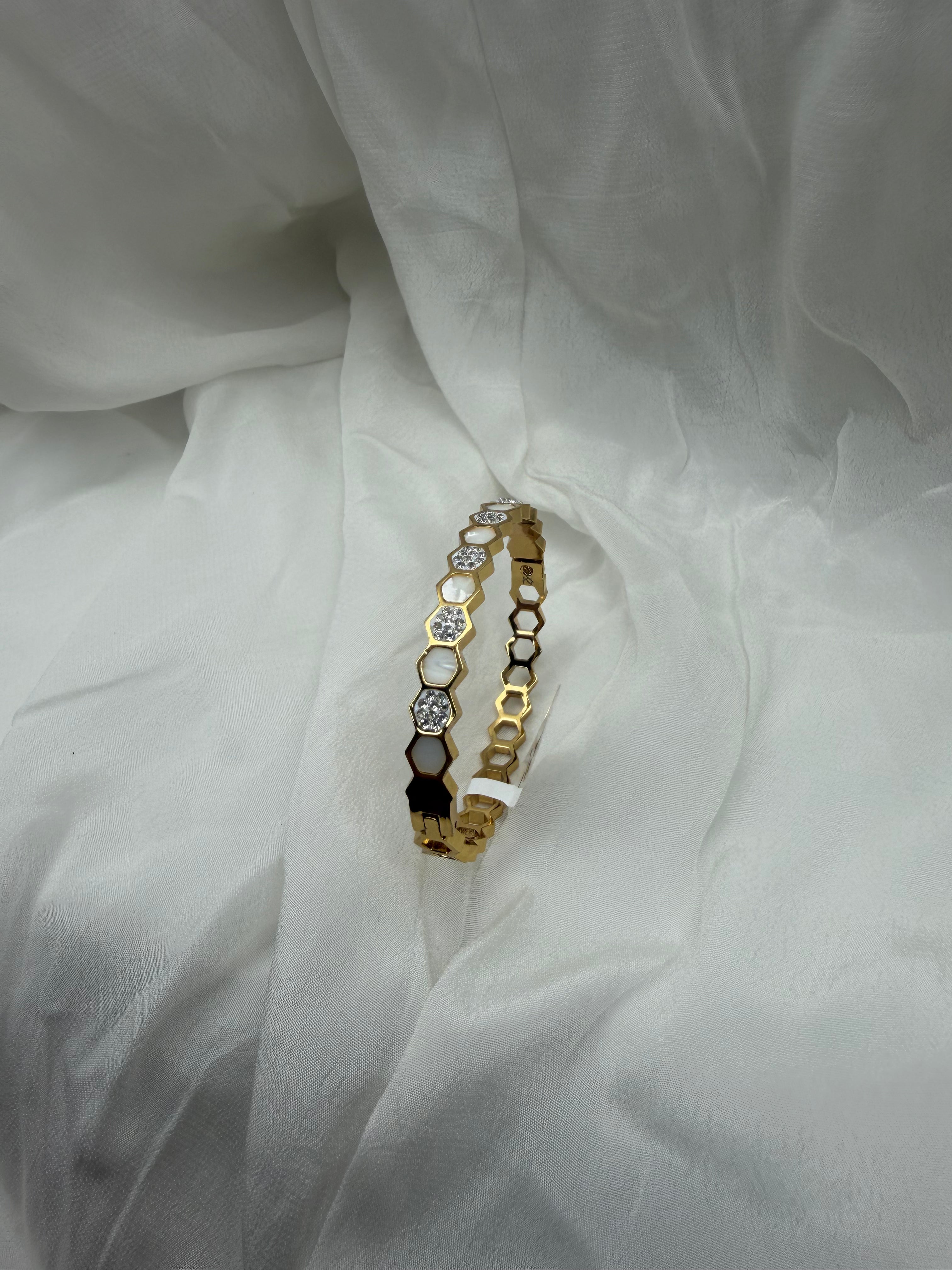 Honeycomb Mother-of-Pearl Crystal Bangle (Baby size)