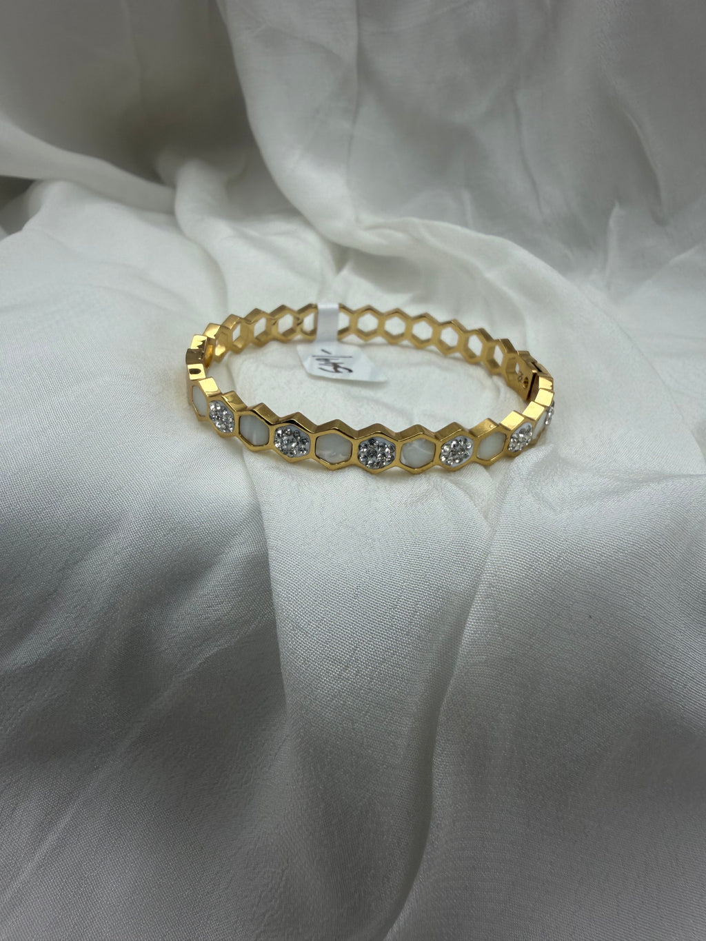 Honeycomb Mother-of-Pearl Crystal Bangle (Baby size)