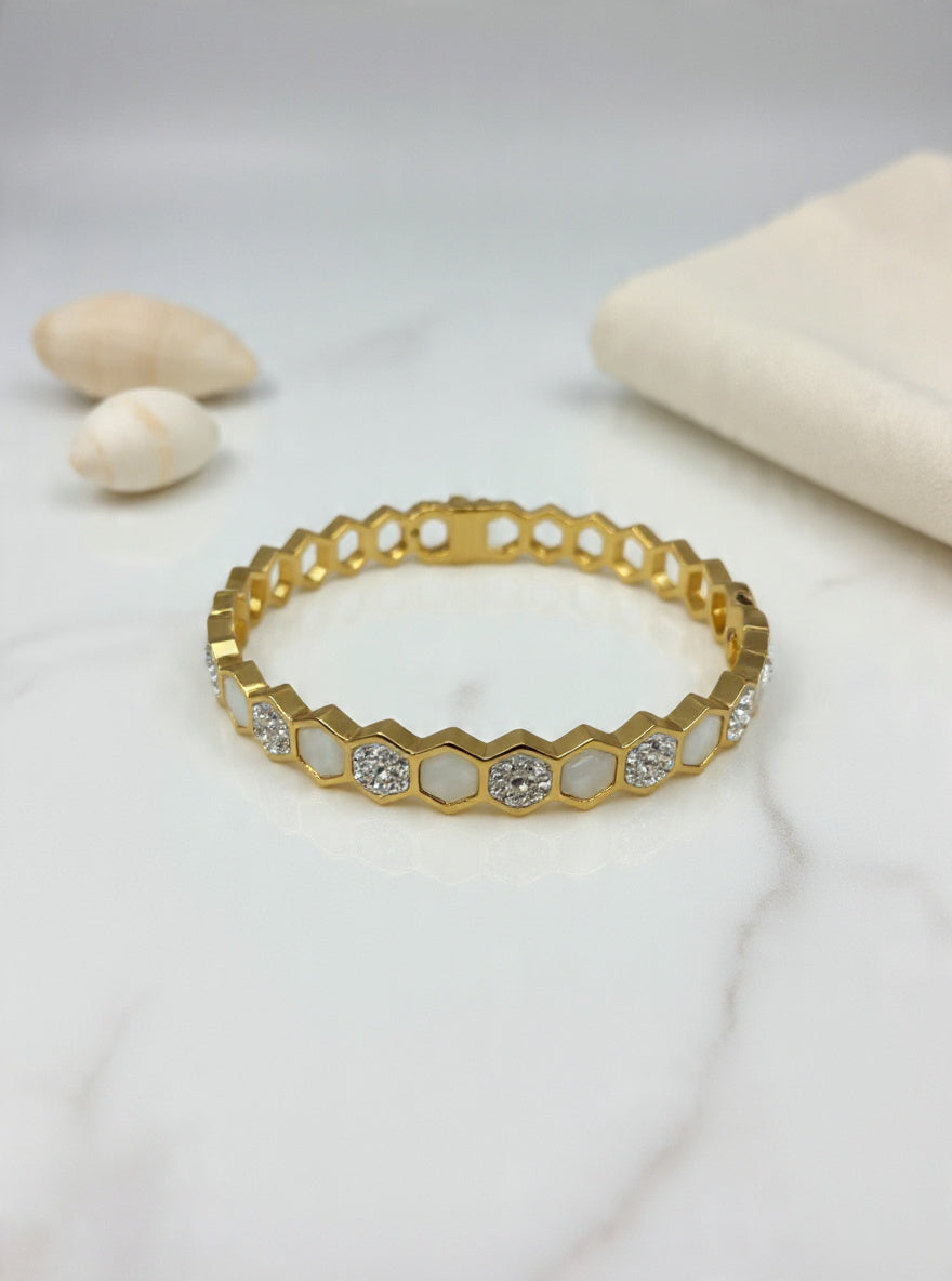 Honeycomb Mother-of-Pearl Crystal Bangle (Baby size)