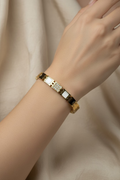 Square Pearl Pavé Gold Link Bangle (baby size)