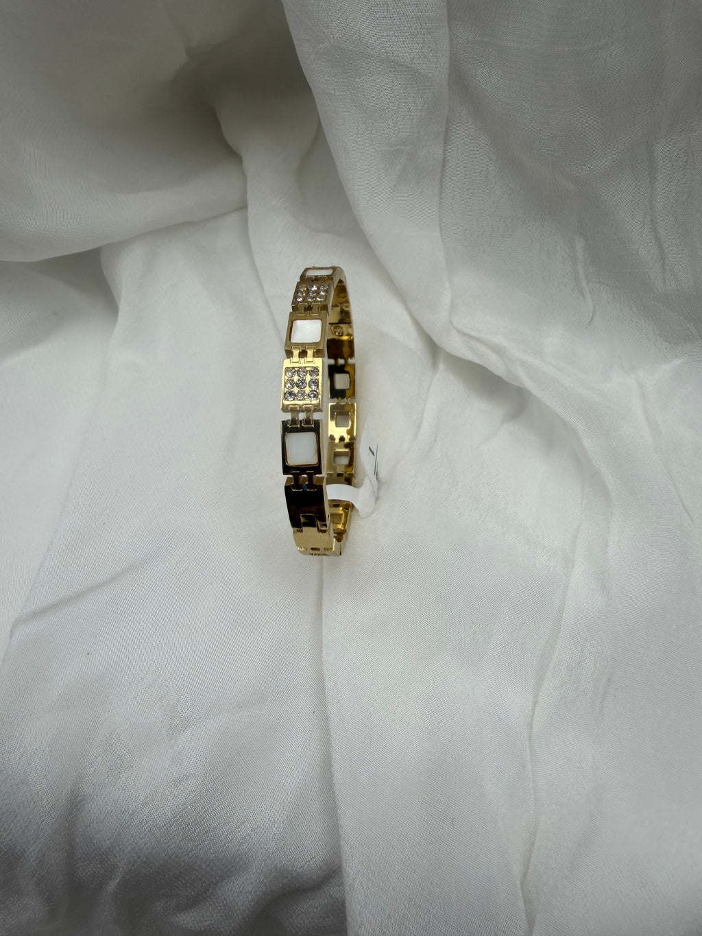 Square Pearl Pavé Gold Link Bangle (baby size)