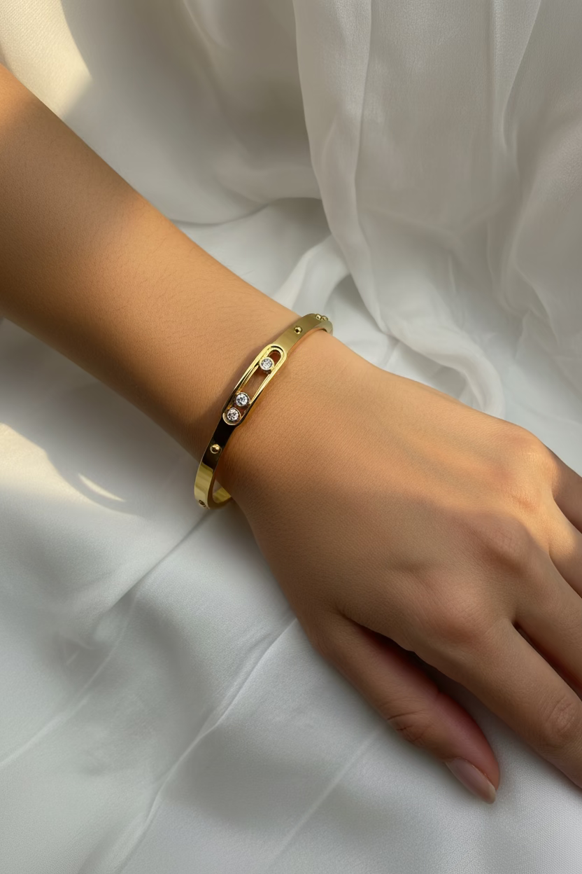 Movable Trio Stone Gold Bangle
