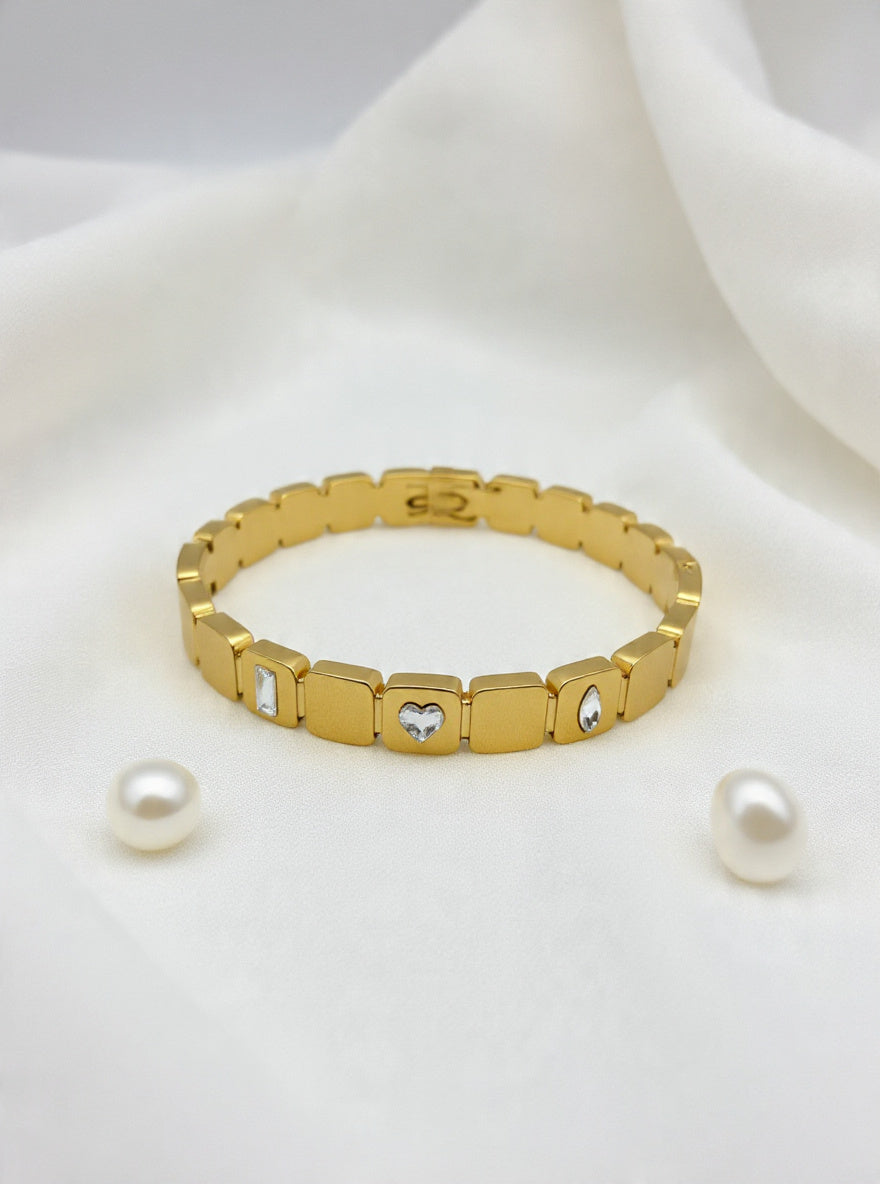 Triple-Cut Heart Gold Link Bangle Baby Size