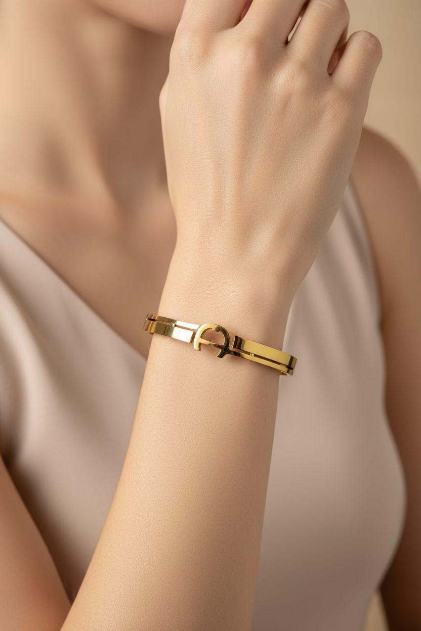 Signature D Initial Anti-Tarnish Cuff – Gold Bangle Baby Size