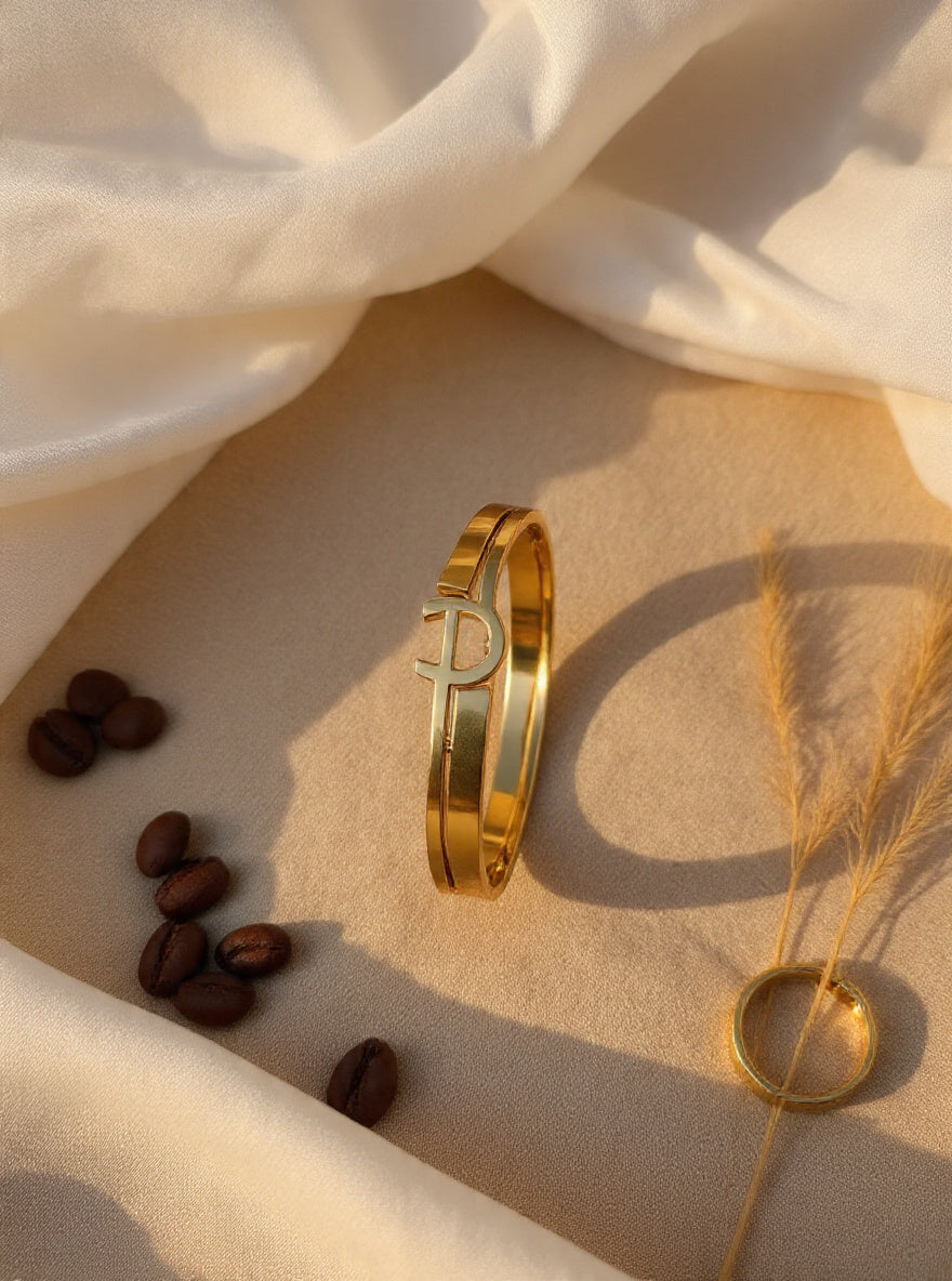 Signature D Initial Anti-Tarnish Cuff – Gold Bangle Baby Size