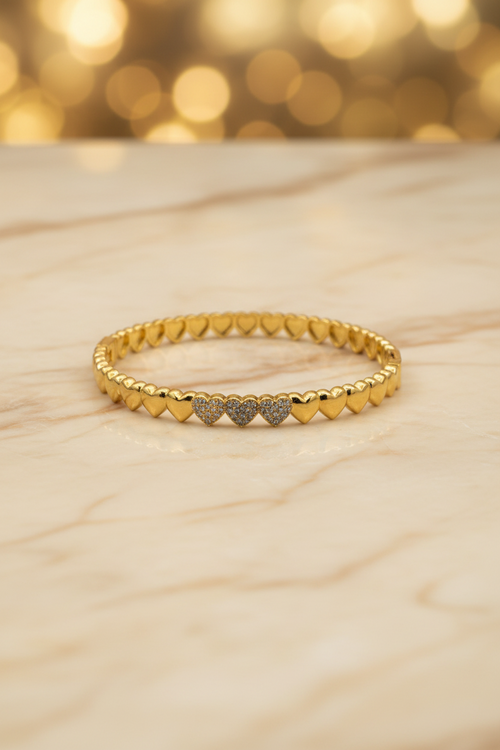 Amour Triple Crystal Heart Bangle – 18K Gold PVD