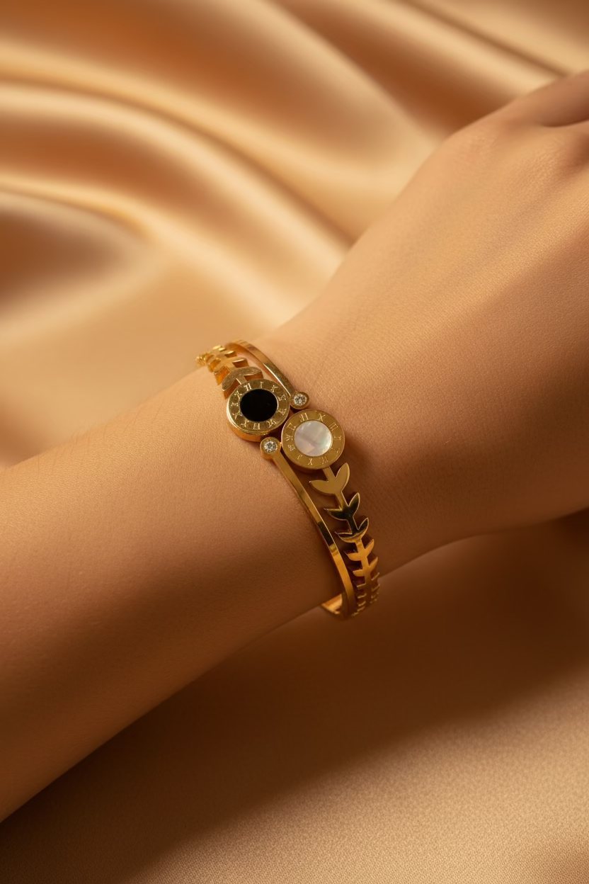 Roman Laurel Dual-Stone Anti-Tarnish Cuff