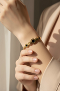 Noir Clover Trio Anti-Tarnish Bangle – Black Onyx