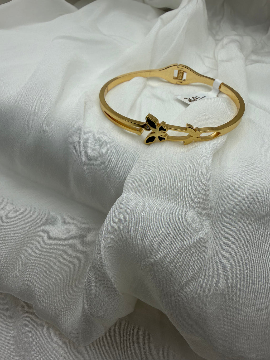 Twin Butterfly Enamel Cuff – Black & Gold Anti-Tarnish Bangle