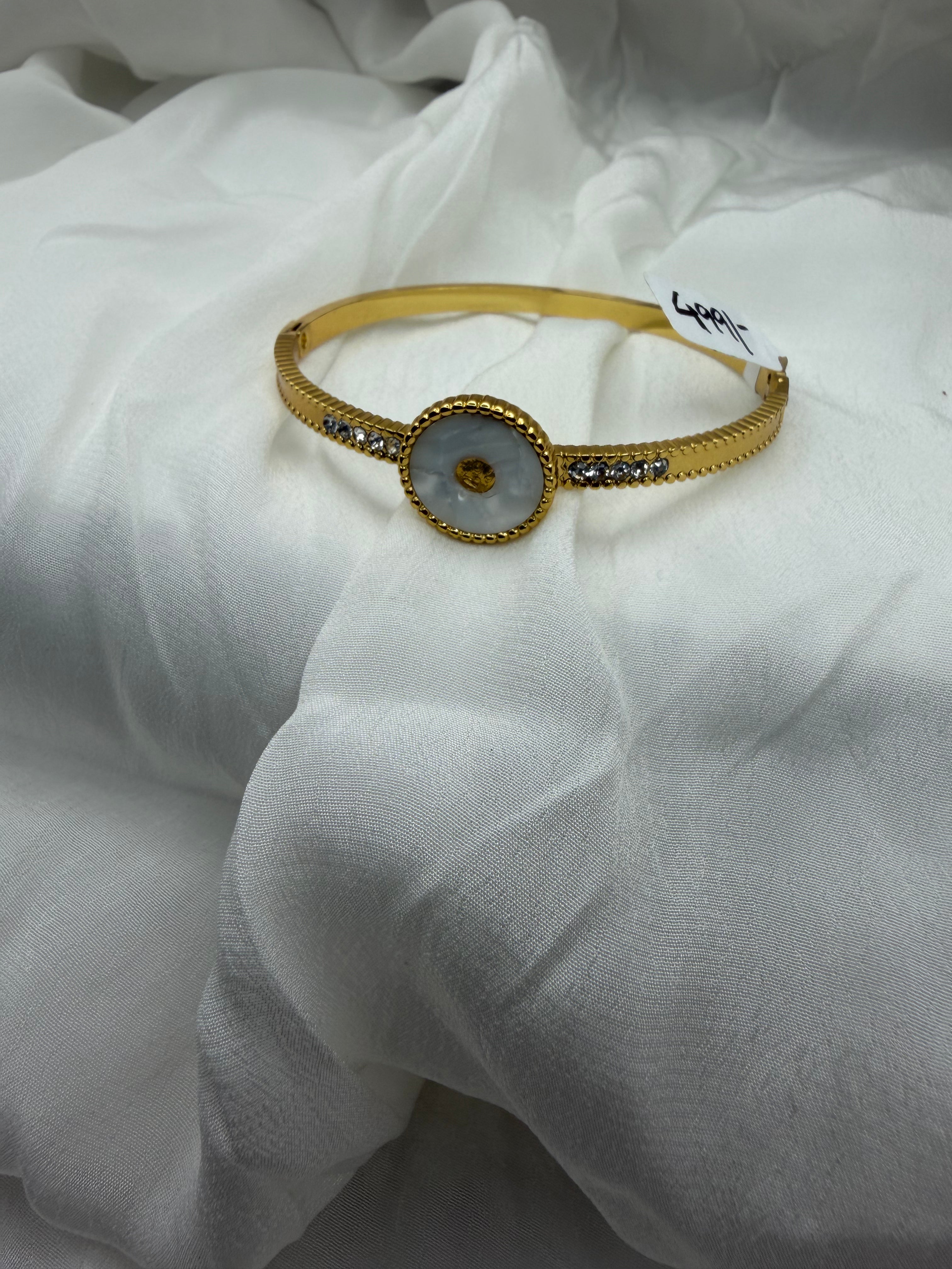 Celeste MOP Disc Crystal Cuff – 18K Gold PVD Bangle