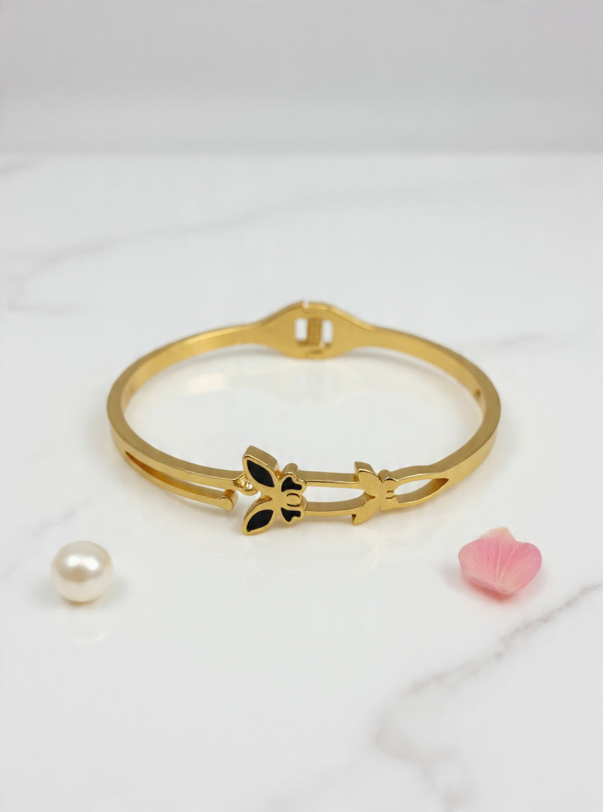 Twin Butterfly Enamel Cuff – Black & Gold Anti-Tarnish Bangle