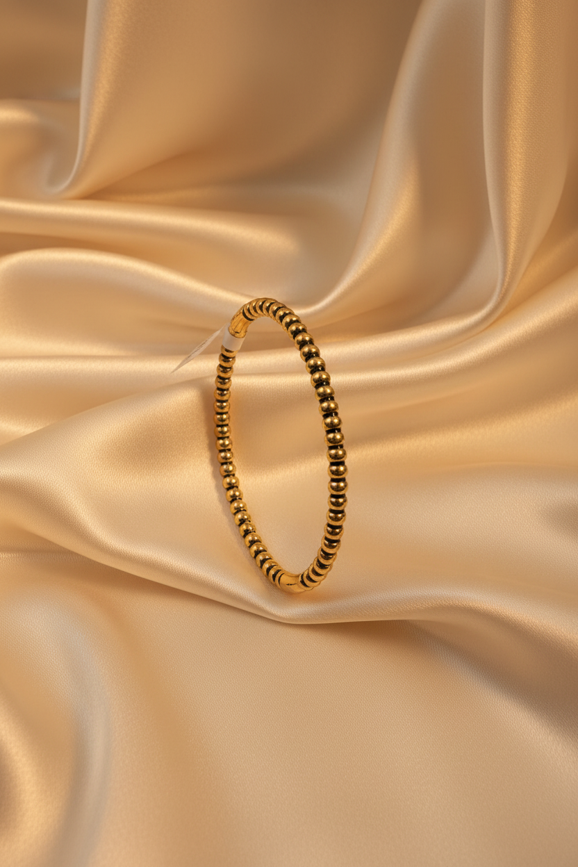 Onyx Bead Flex Cuff – Black & Gold Anti-Tarnish