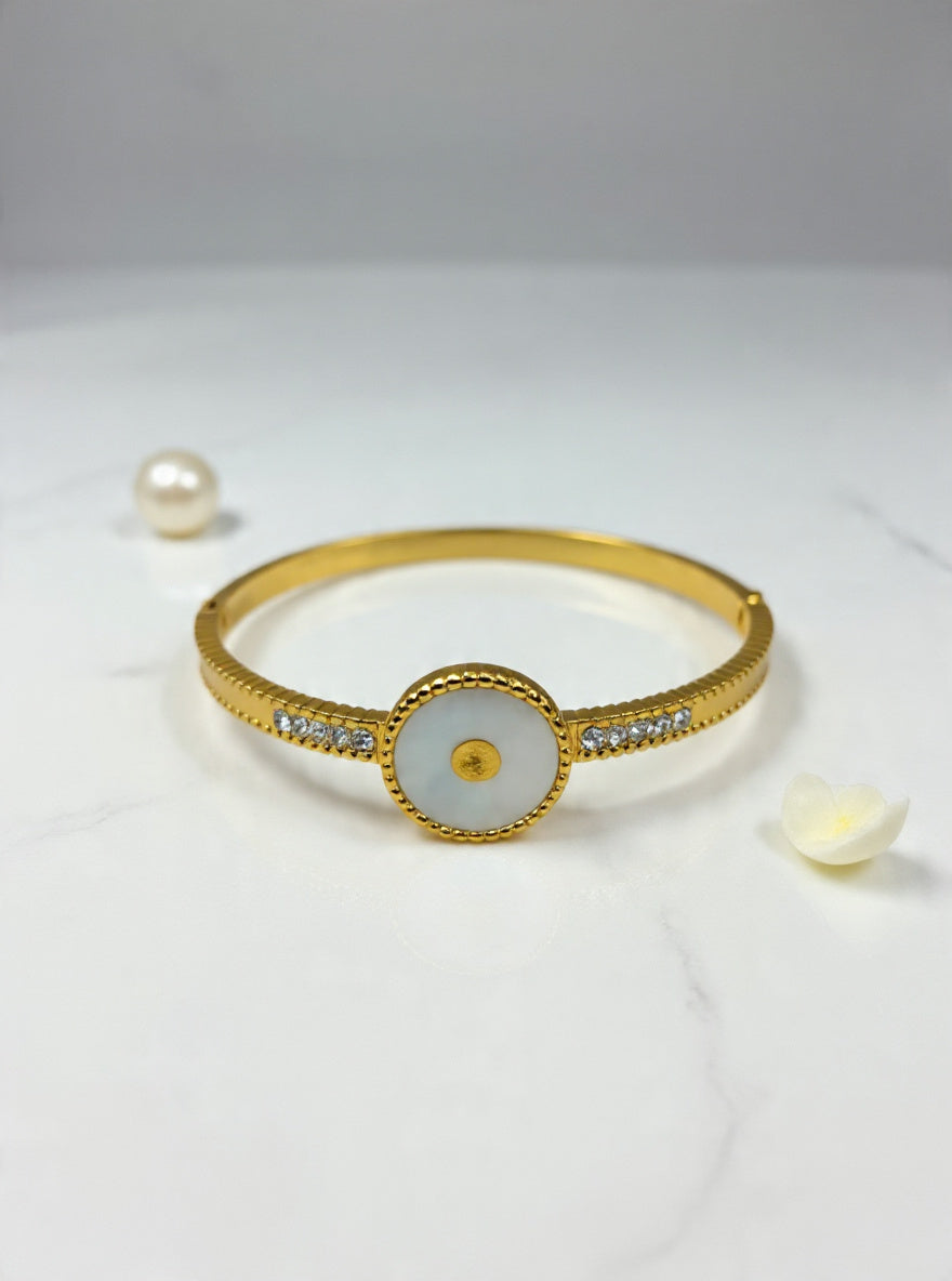 Celeste MOP Disc Crystal Cuff – 18K Gold PVD Bangle