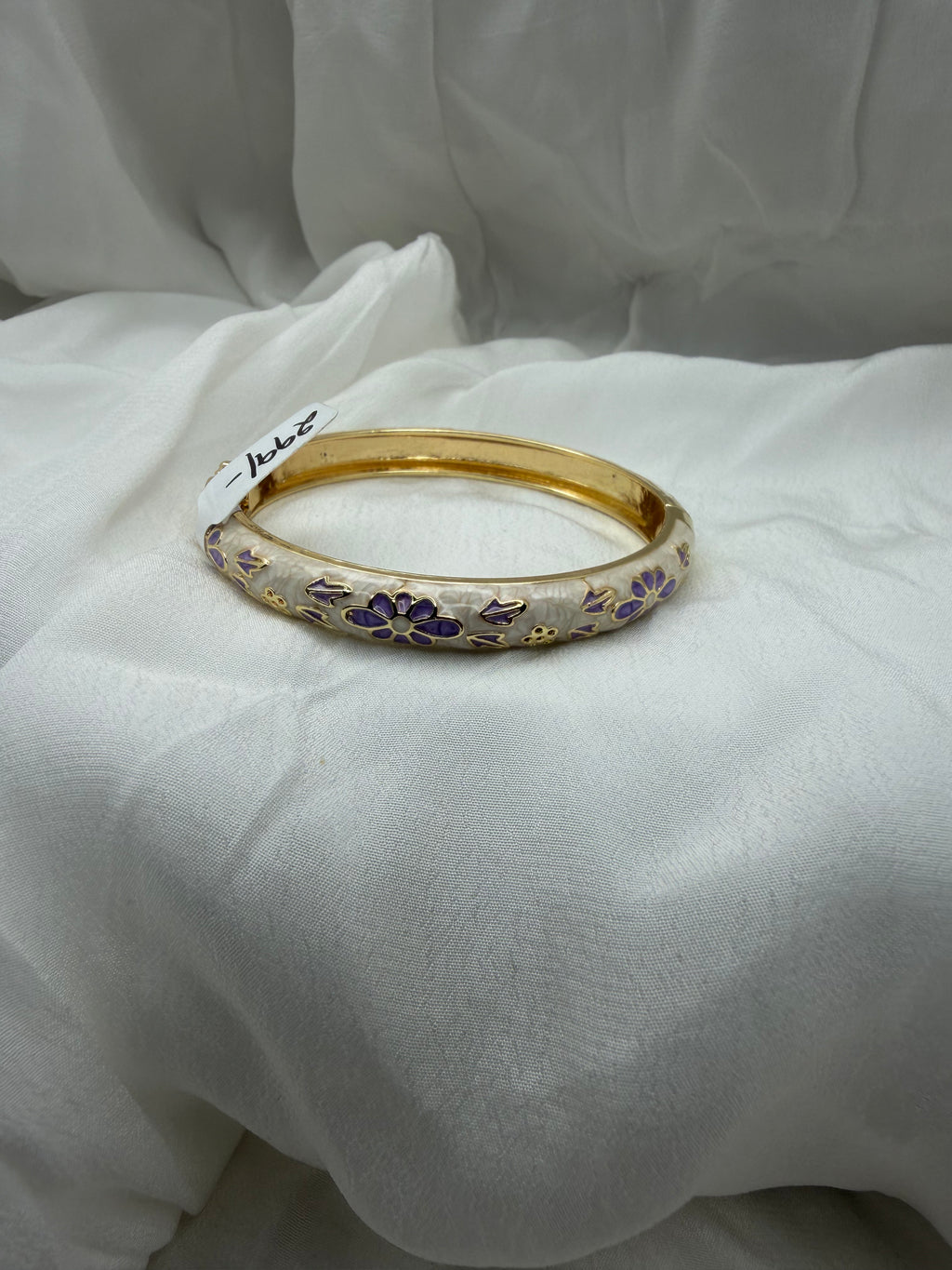 Lavender Bloom Enamel Bangle – Ivory & Gold