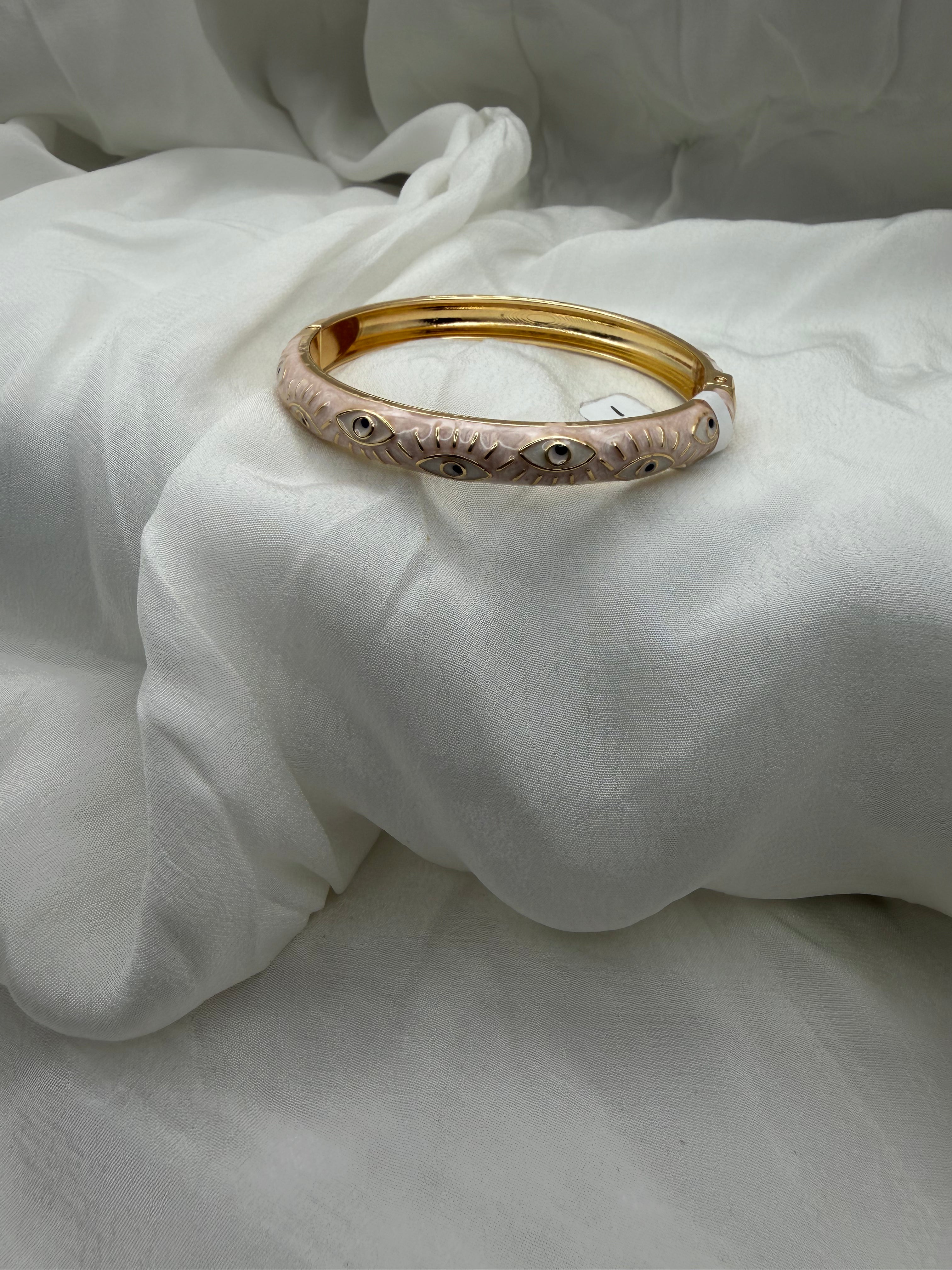 Blush Evil Eye Enamel Bangle – Gold Protection Cuff