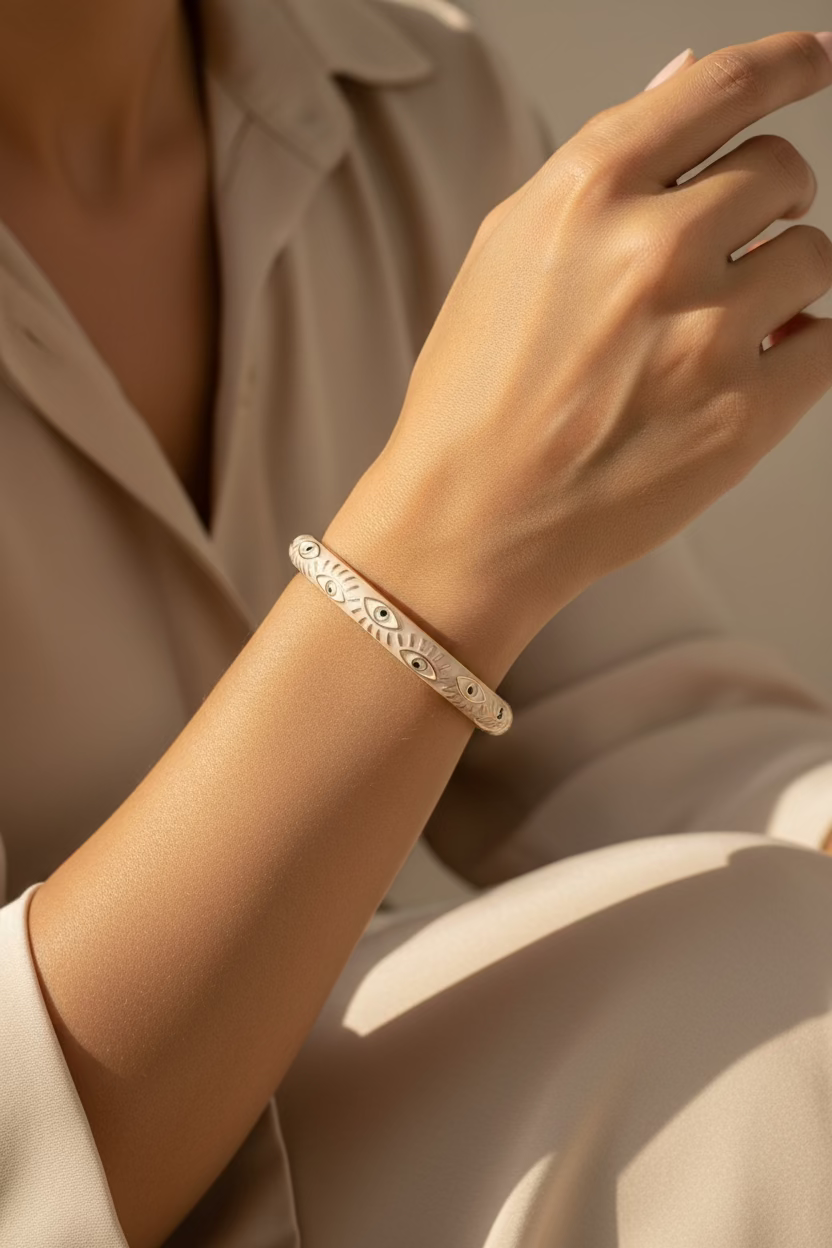 Blush Evil Eye Enamel Bangle – Gold Protection Cuff