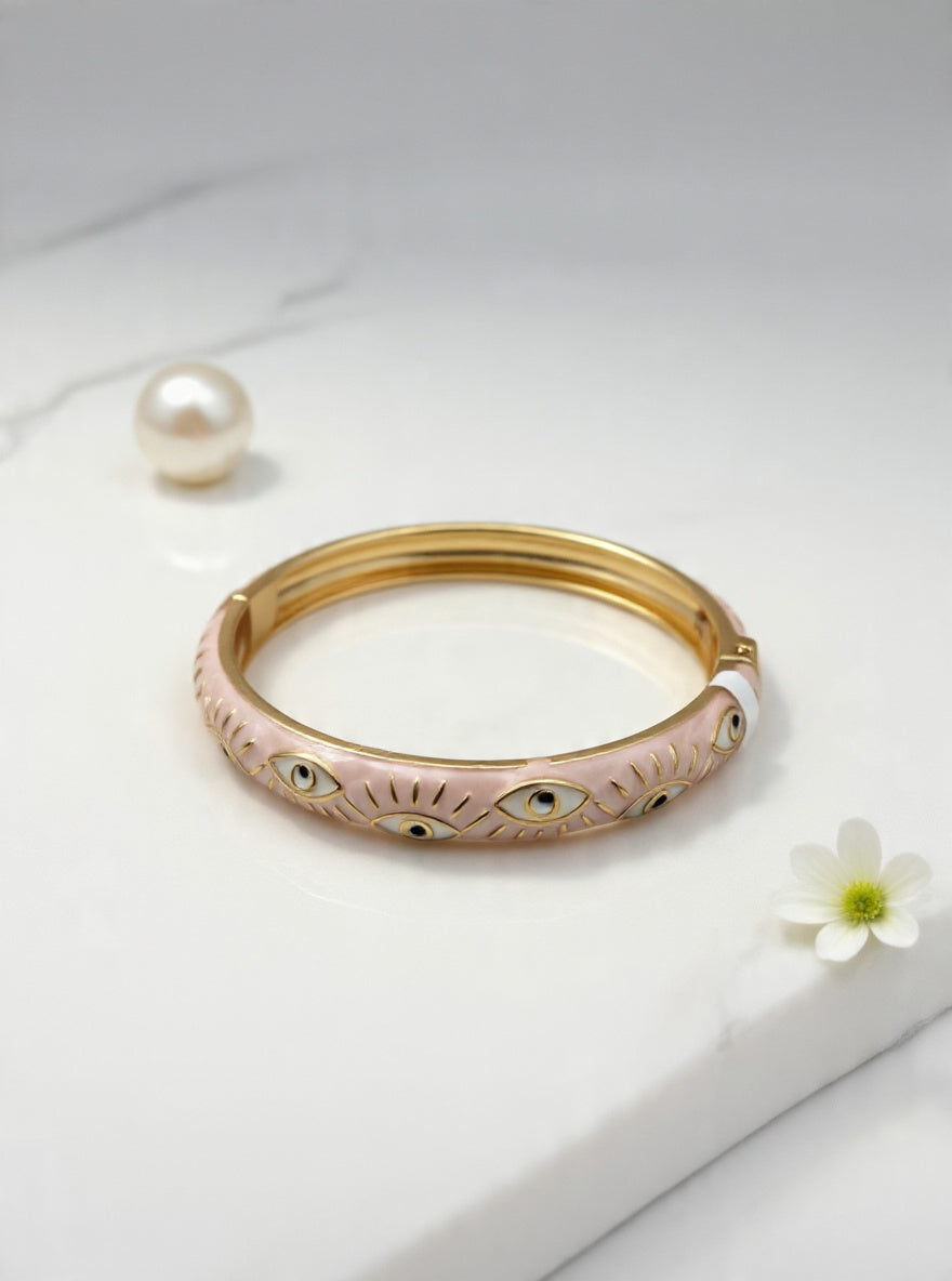 Blush Evil Eye Enamel Bangle – Gold Protection Cuff