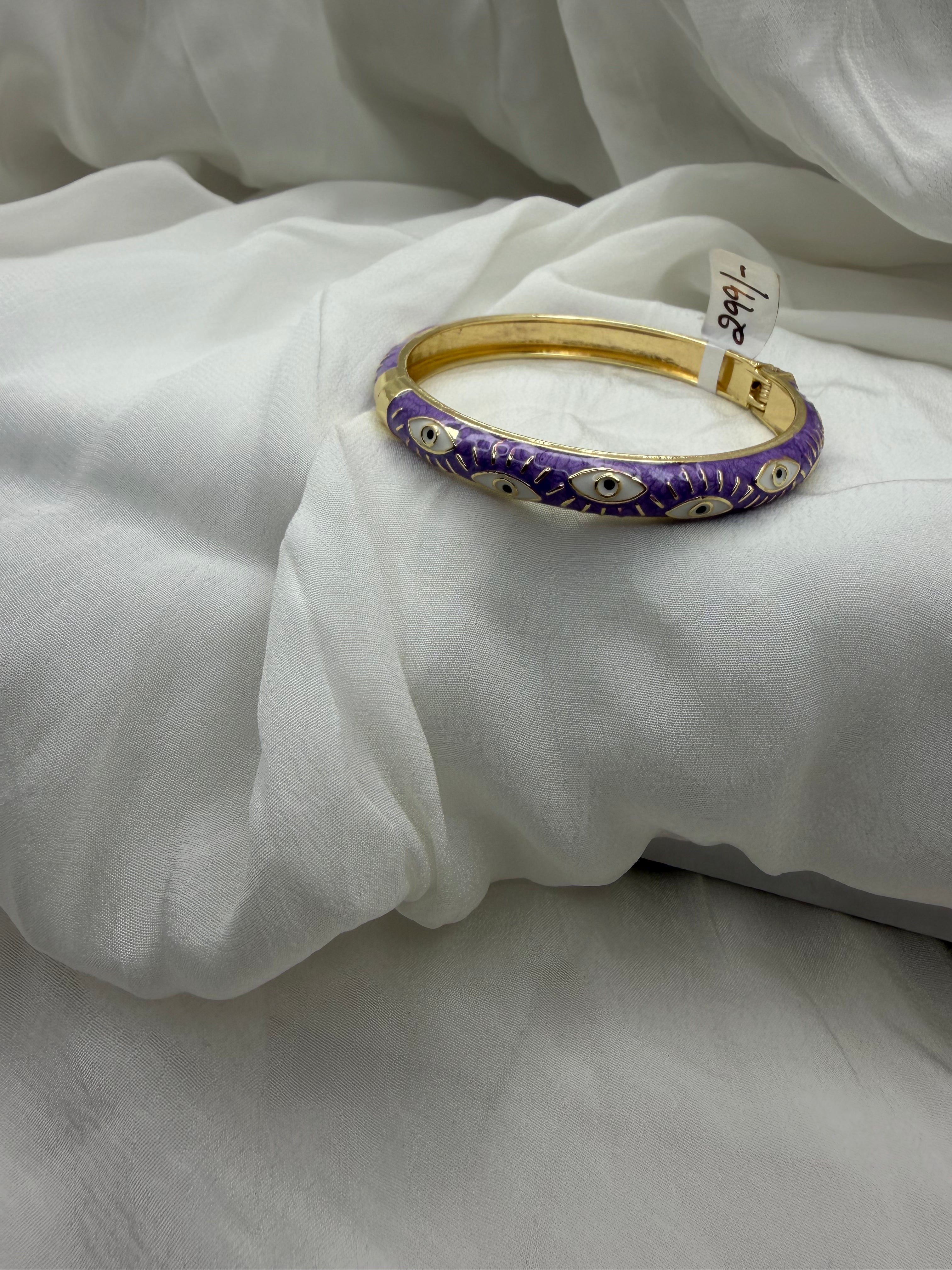 Violet Evil Eye Enamel Bangle – Gold Protection Cuff