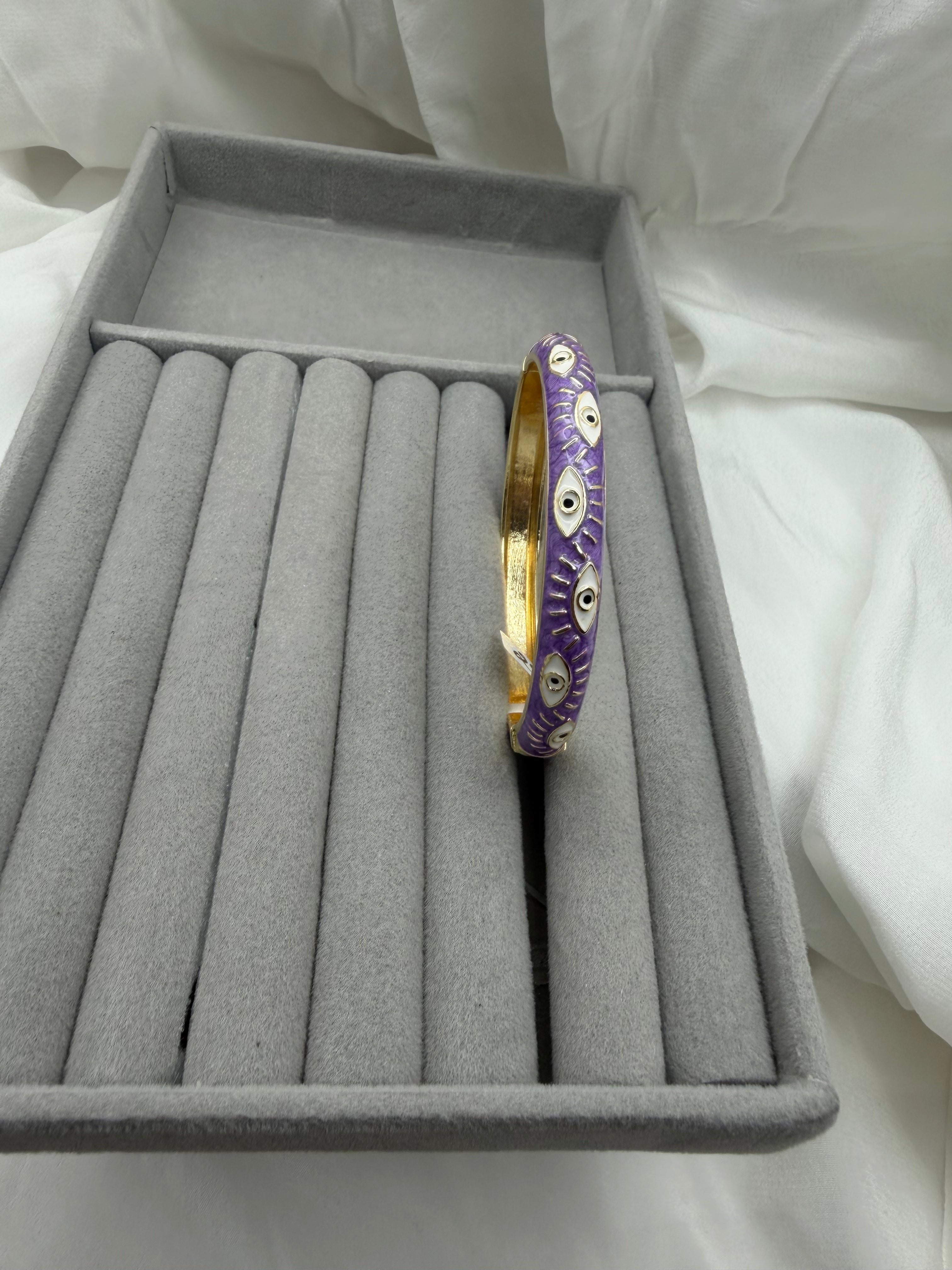 Violet Evil Eye Enamel Bangle – Gold Protection Cuff