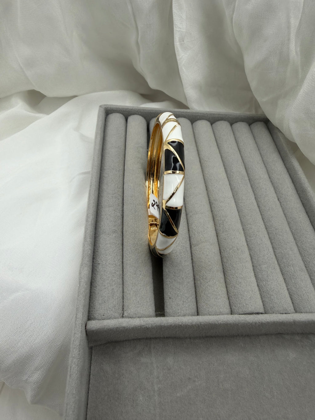 Monochrome Geo Enamel Bangle – Black White Gold