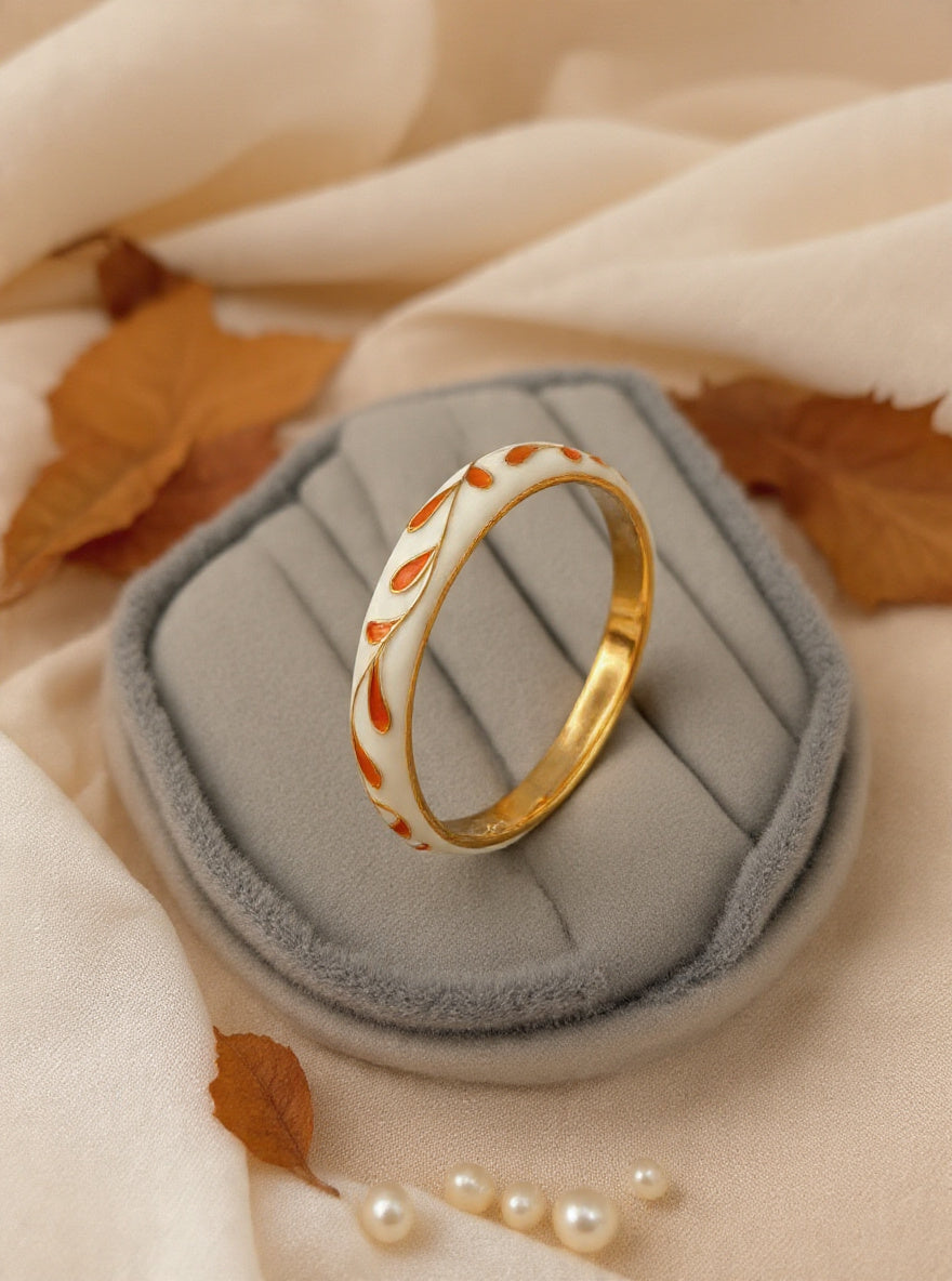 Autumn Vine Enamel Bangle – Ivory & Terracotta