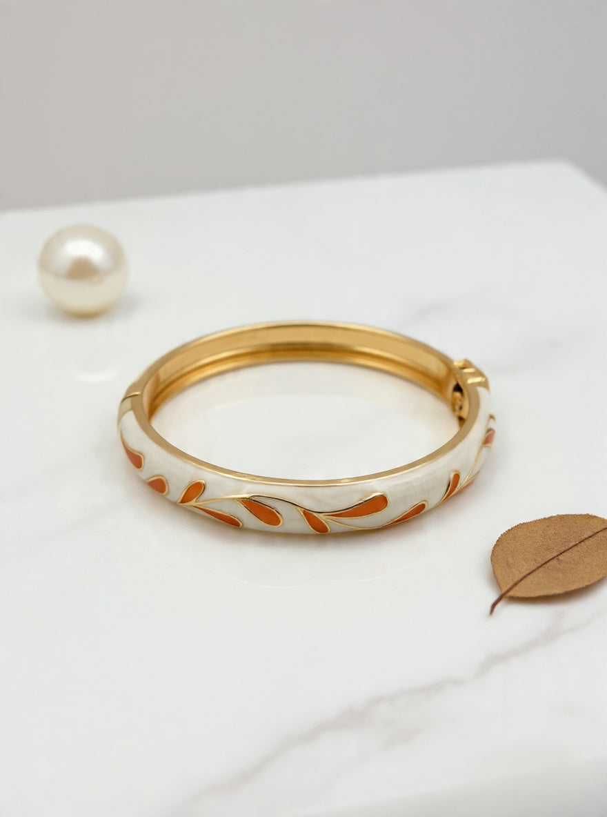 Autumn Vine Enamel Bangle – Ivory & Terracotta