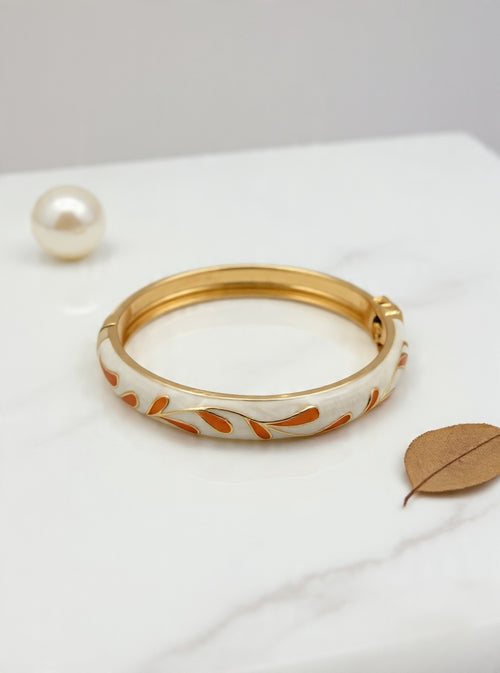 Autumn Vine Enamel Bangle – Ivory & Terracotta