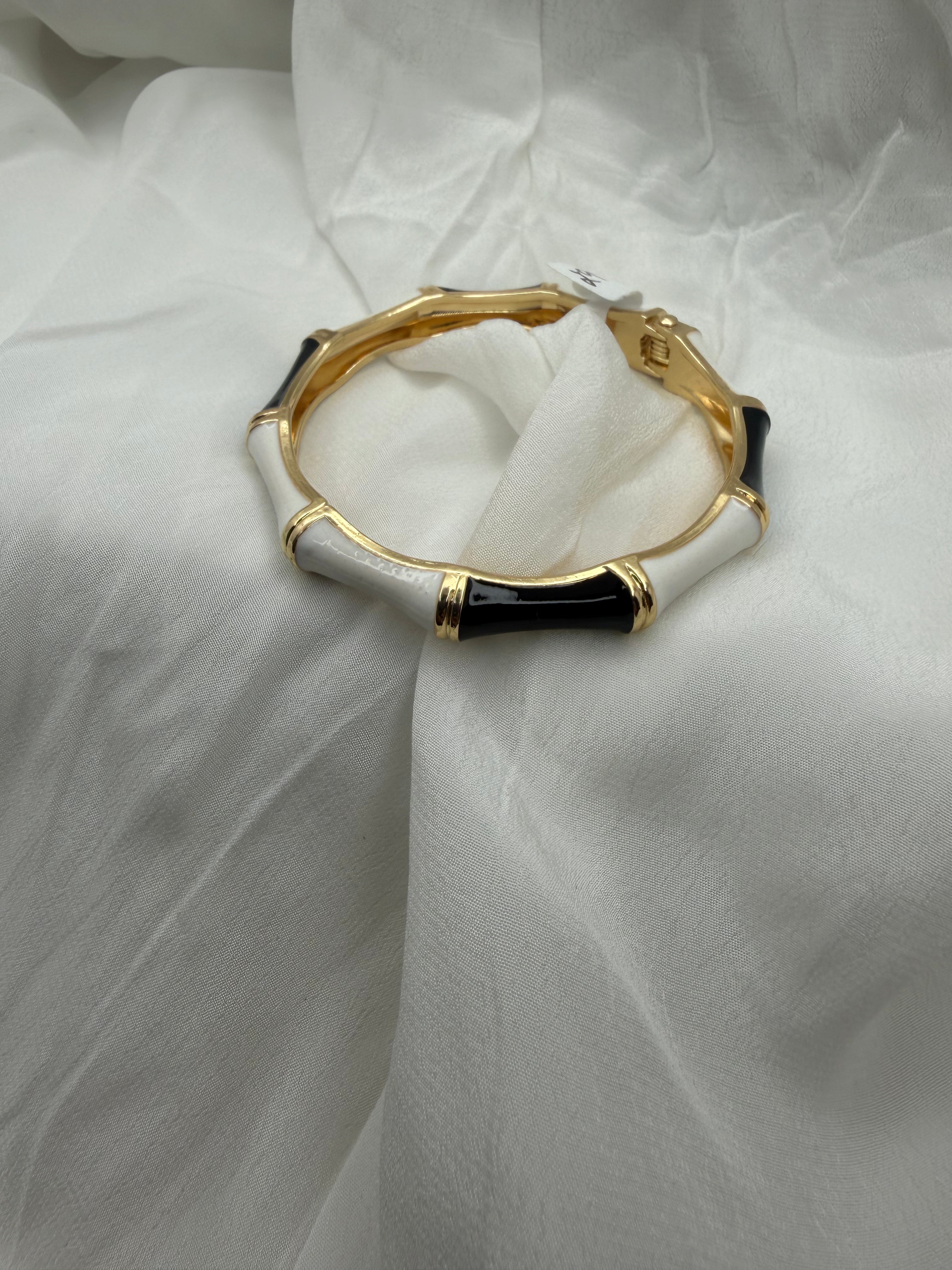 Monochrome Bamboo Enamel Cuff – Black & White
