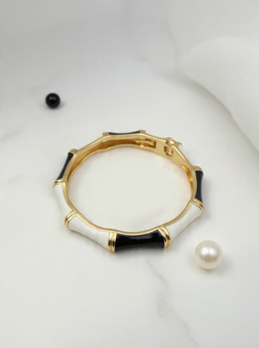 Monochrome Bamboo Enamel Cuff – Black & White