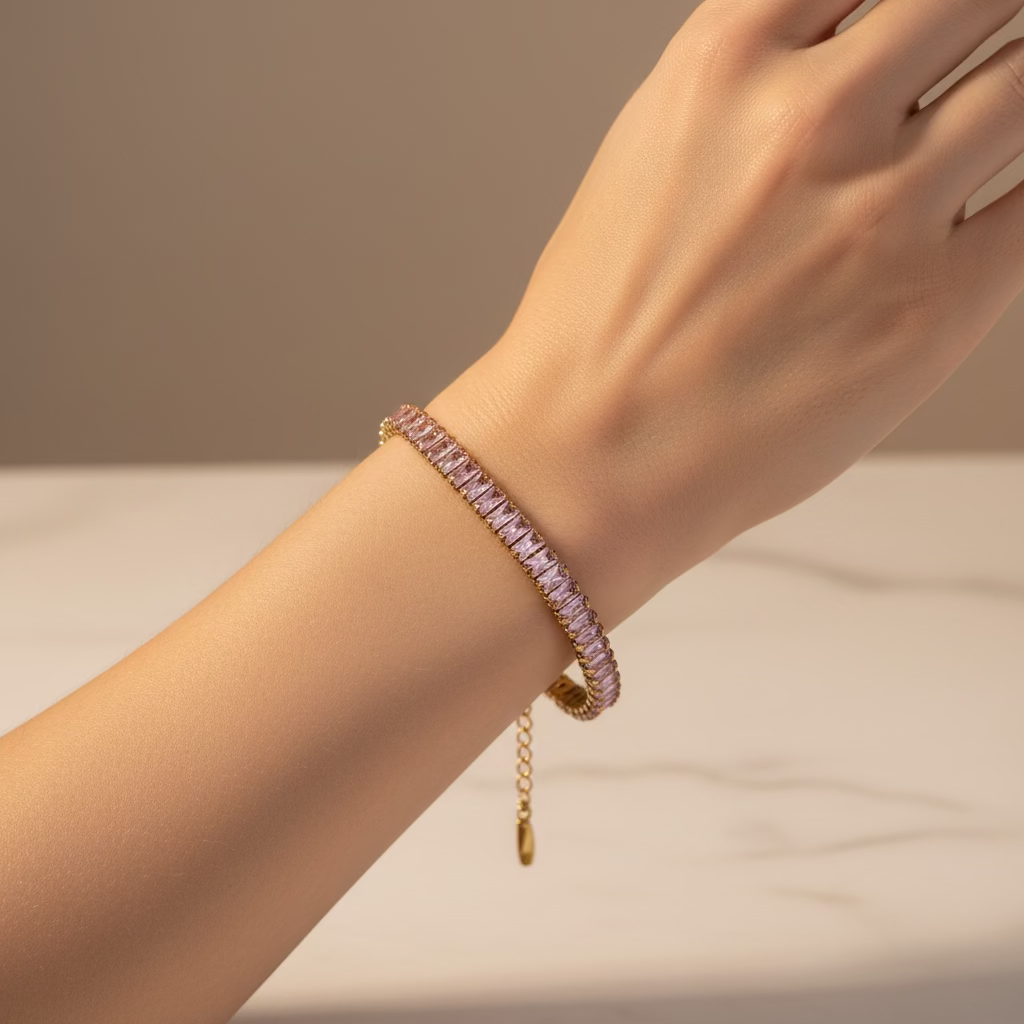 Blush Baguette Tennis Bracelet – Pink Crystal