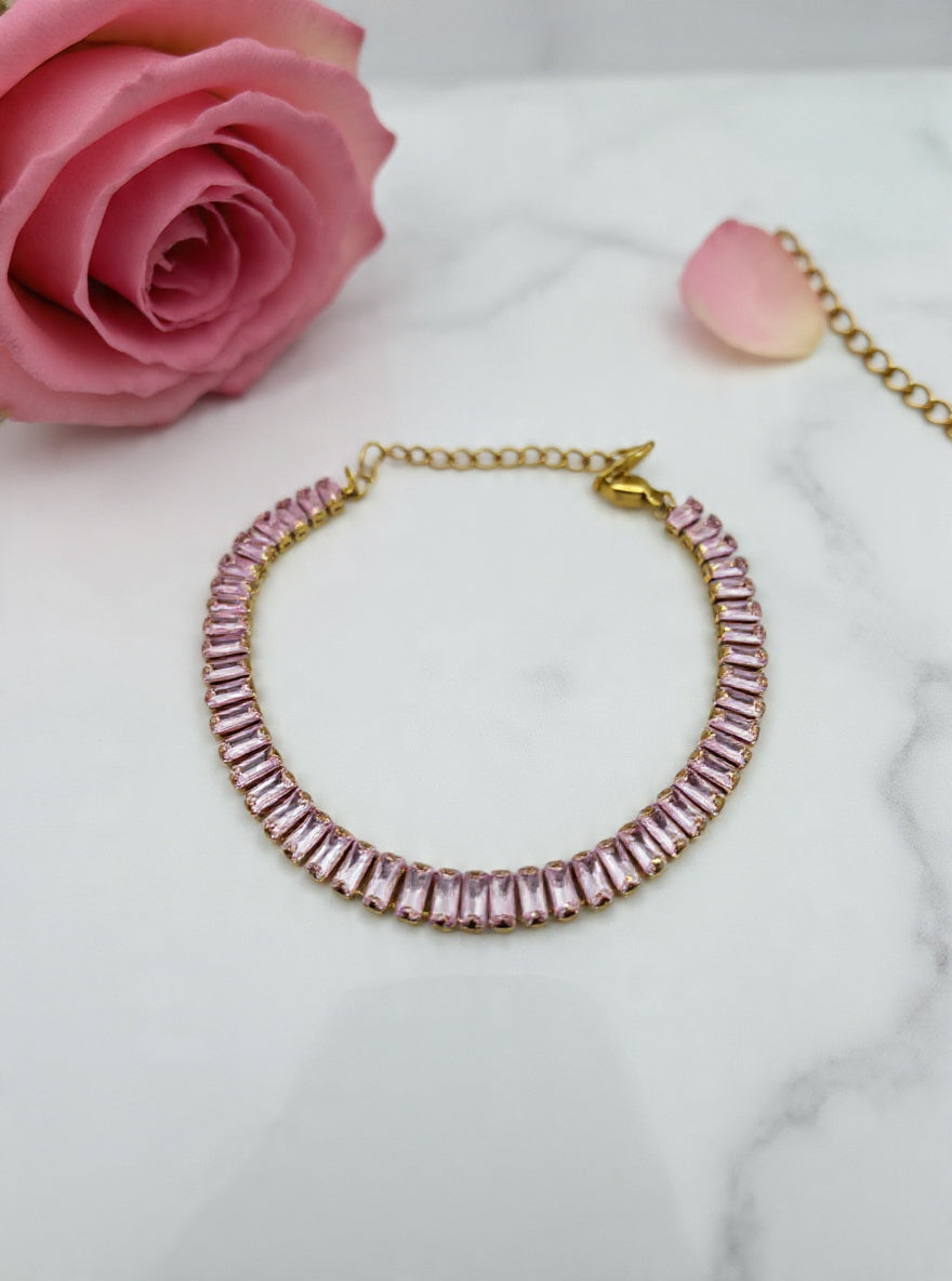 Blush Baguette Tennis Bracelet – Pink Crystal