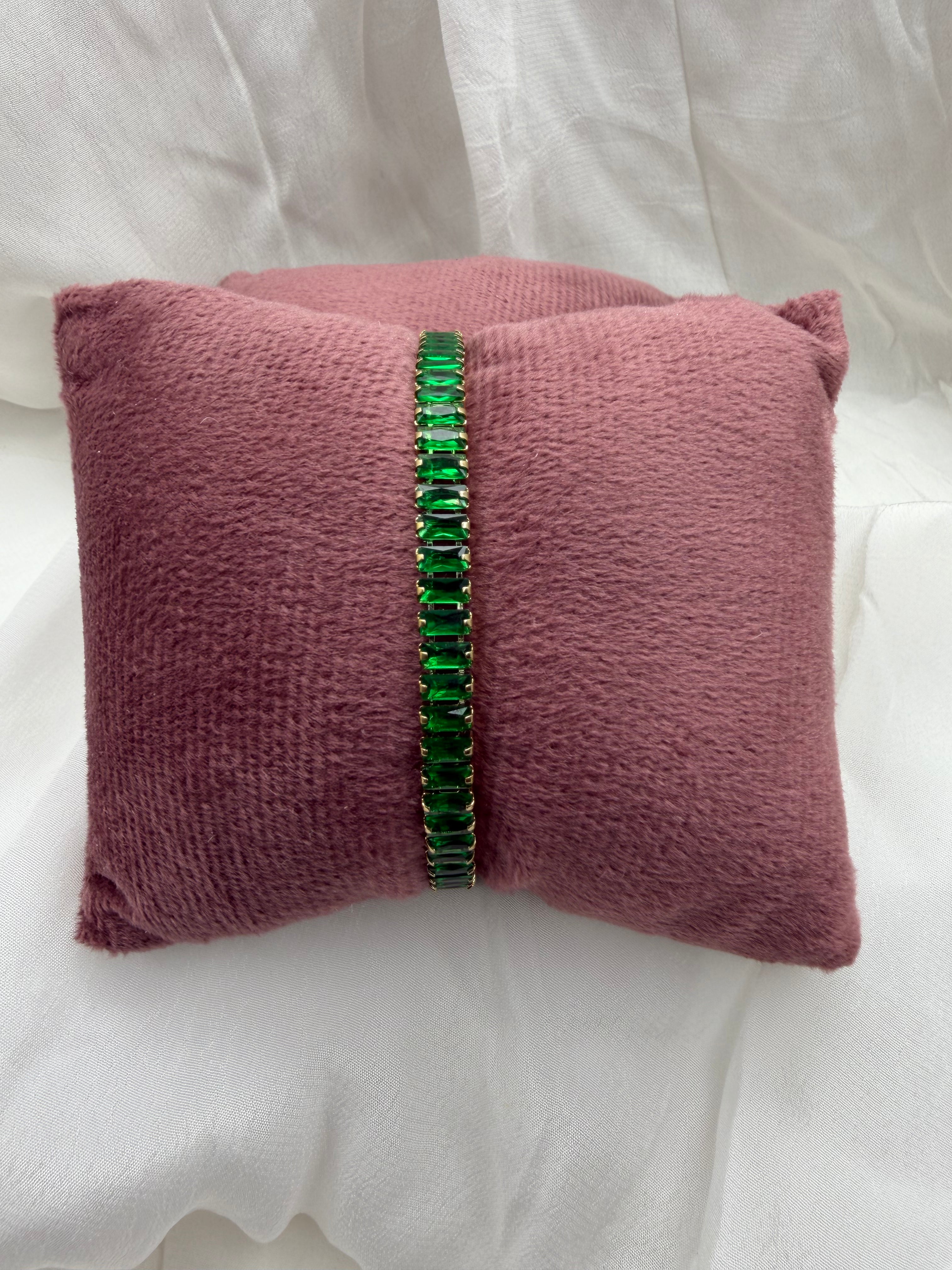 Emerald Baguette Tennis Bracelet – Green Crystal