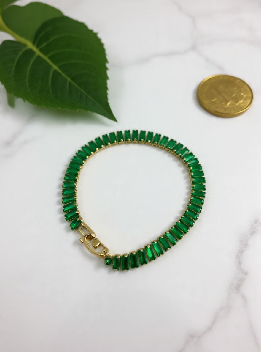 Emerald Baguette Tennis Bracelet – Green Crystal
