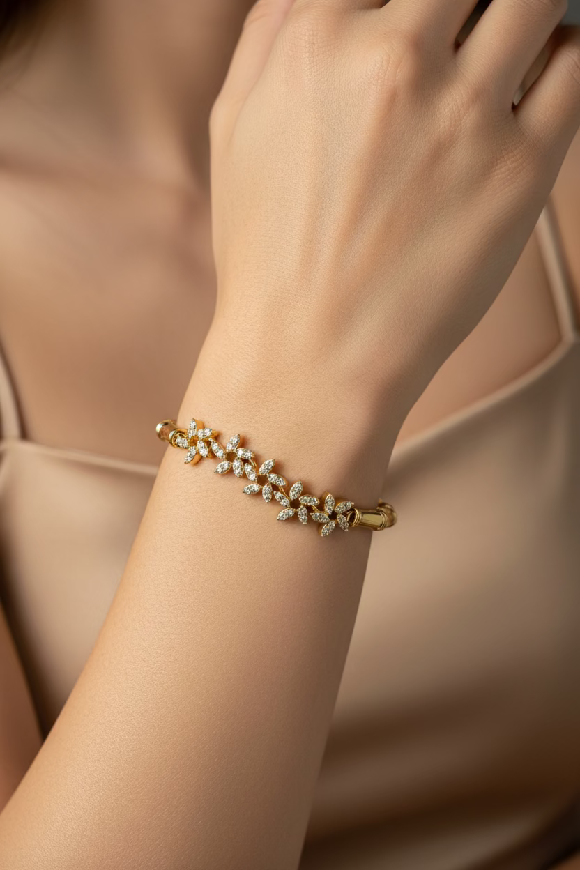 Golden Leaf Bamboo Bracelet – Crystal Vine