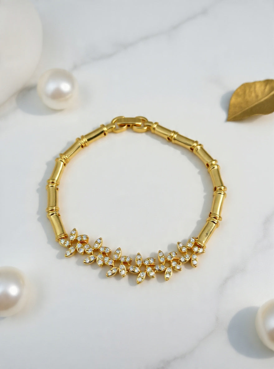 Golden Leaf Bamboo Bracelet – Crystal Vine