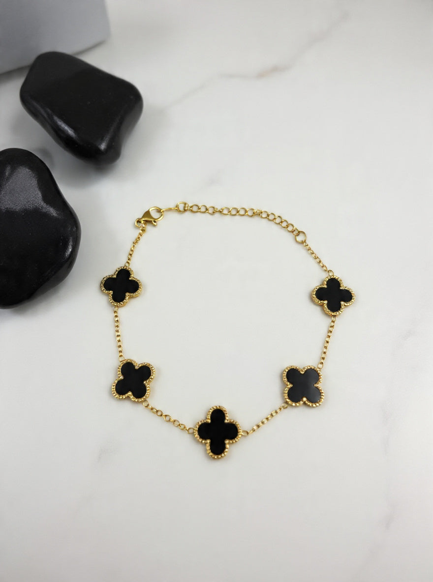 Noir Clover Bracelet – 5 Motif Black Onyx