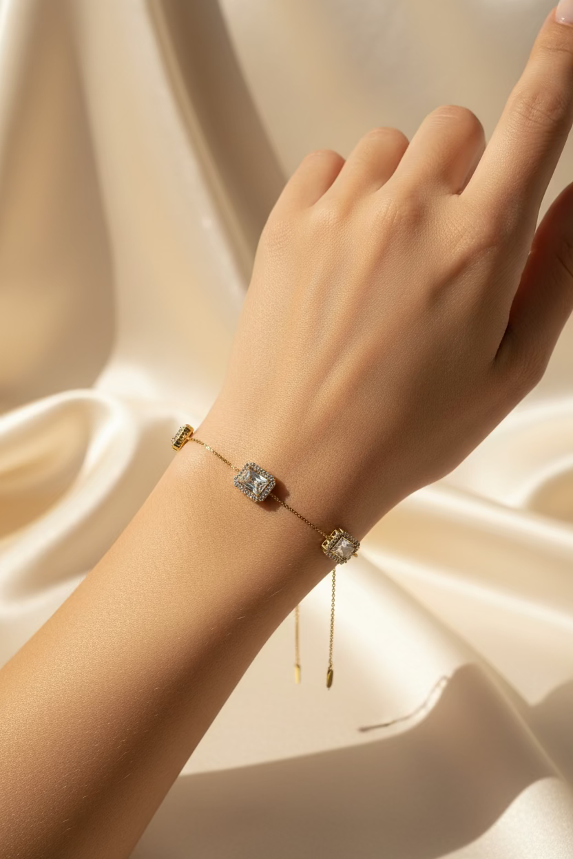 Trio Halo Bracelet – Emerald Cut Crystal