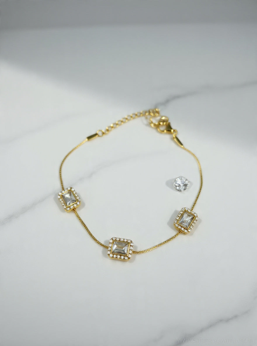 Trio Halo Bracelet – Emerald Cut Crystal